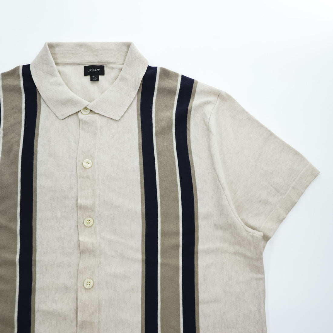 J.CREW 半袖 サマーニット ポロシャツ XL ベージュ ネイビー S/S POLO SWEATER AM600