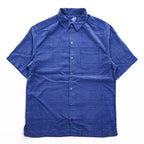 TOMMY BAHAMA 半袖 シルク シャツ M ブルー ジャガード チェック 胸ポケット ボックスシルエット