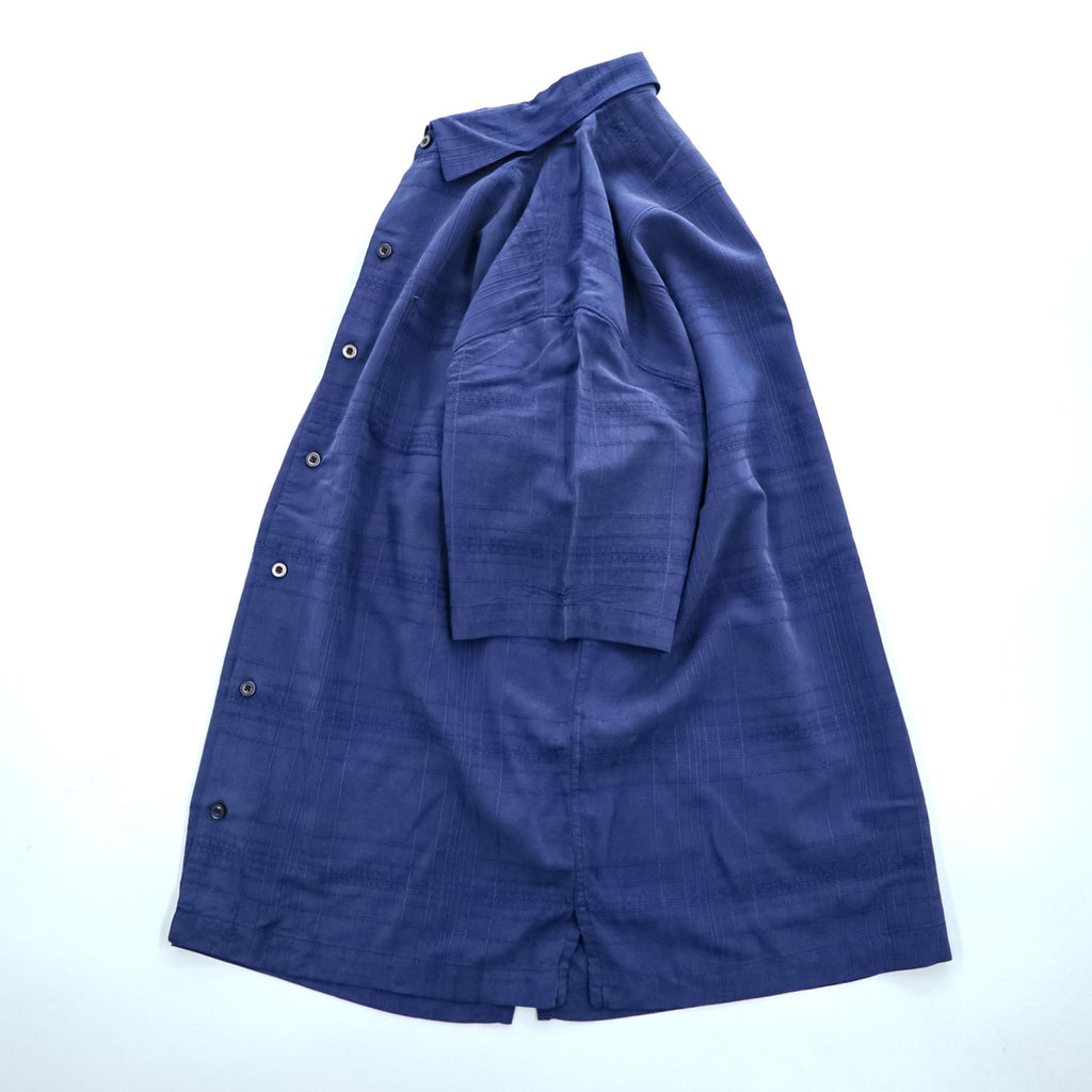 TOMMY BAHAMA 半袖 シルク シャツ M ブルー ジャガード チェック 胸ポケット ボックスシルエット