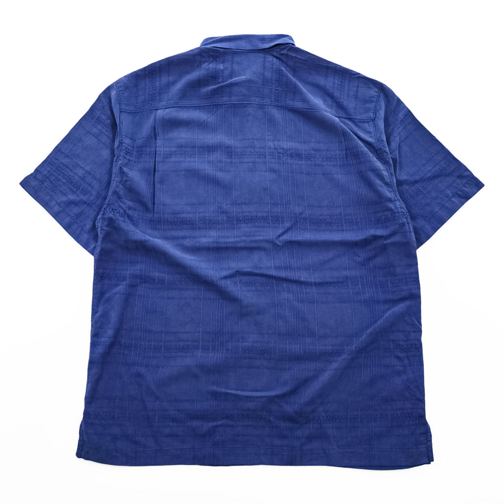 TOMMY BAHAMA 半袖 シルク シャツ M ブルー ジャガード チェック 胸ポケット ボックスシルエット