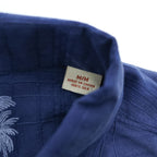TOMMY BAHAMA 半袖 シルク シャツ M ブルー ジャガード チェック 胸ポケット ボックスシルエット