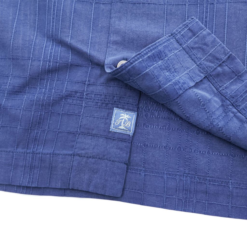 TOMMY BAHAMA 半袖 シルク シャツ M ブルー ジャガード チェック 胸ポケット ボックスシルエット