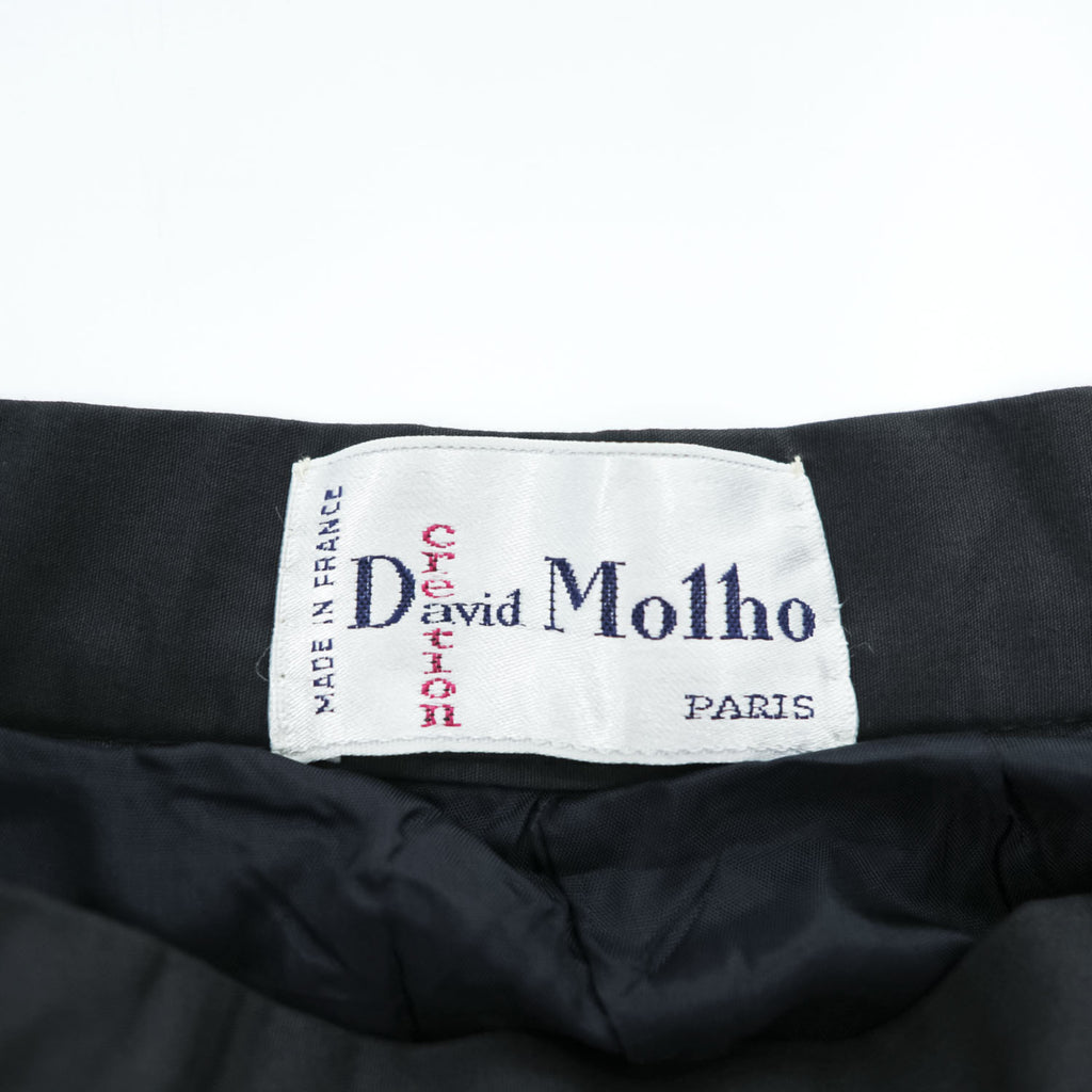 80年代 フランス製 ヴィンテージ David Molho プリーツスカート M ブラック フレア バルーン キルティング切替 ダイヤステッチ