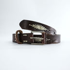 Vintage Leather Belt ウエスタン レザーベルト ブラウン ネイティブ オルテガ 刺繍 ホワイト ステッチ