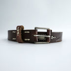 Vintage Leather Belt ウエスタン レザーベルト ブラウン ネイティブ オルテガ 刺繍 ホワイト ステッチ