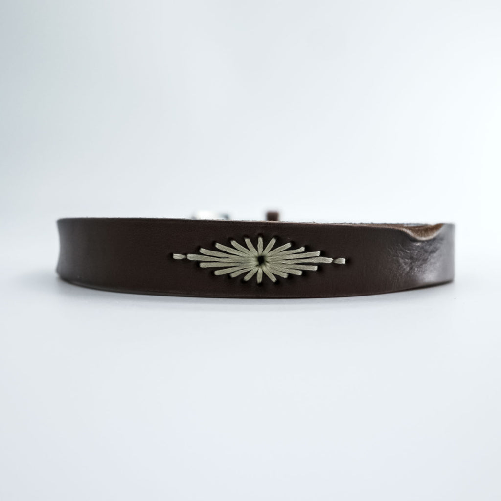 Vintage Leather Belt ウエスタン レザーベルト ブラウン ネイティブ オルテガ 刺繍 ホワイト ステッチ