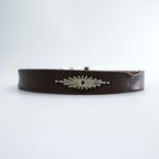 Vintage Leather Belt ウエスタン レザーベルト ブラウン ネイティブ オルテガ 刺繍 ホワイト ステッチ
