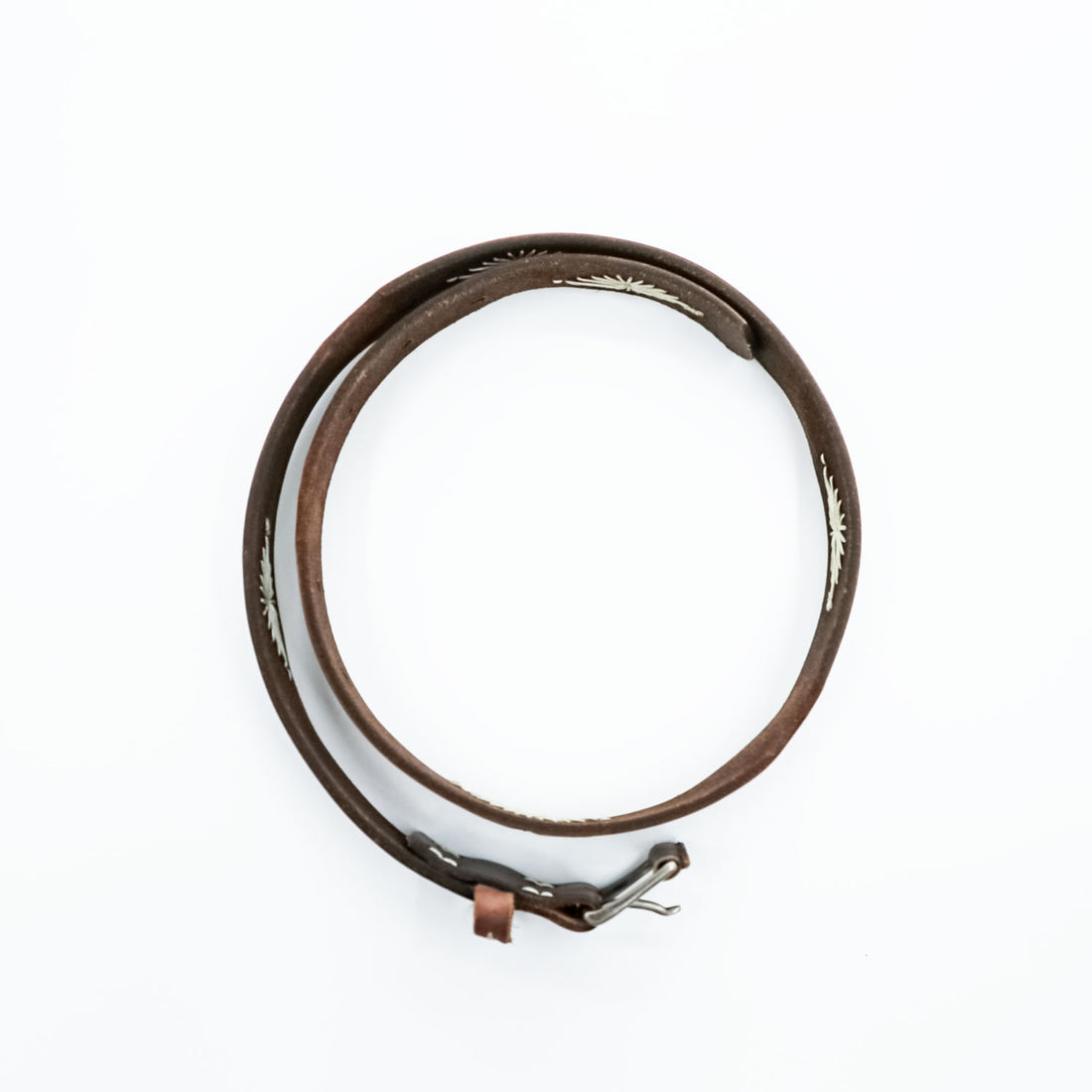 Vintage Leather Belt ウエスタン レザーベルト ブラウン ネイティブ オルテガ 刺繍 ホワイト ステッチ