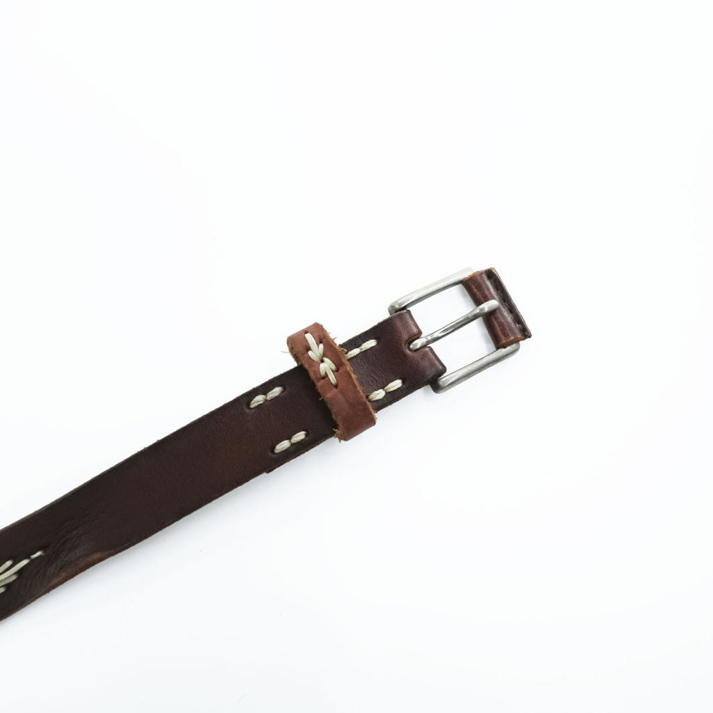Vintage Leather Belt ウエスタン レザーベルト ブラウン ネイティブ オルテガ 刺繍 ホワイト ステッチ