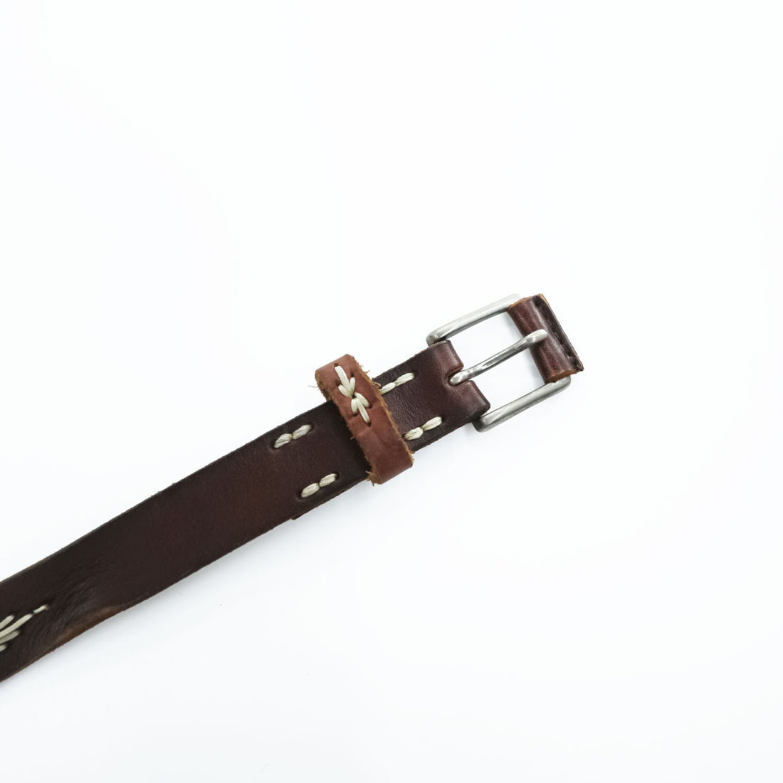 Vintage Leather Belt ウエスタン レザーベルト ブラウン ネイティブ オルテガ 刺繍 ホワイト ステッチ
