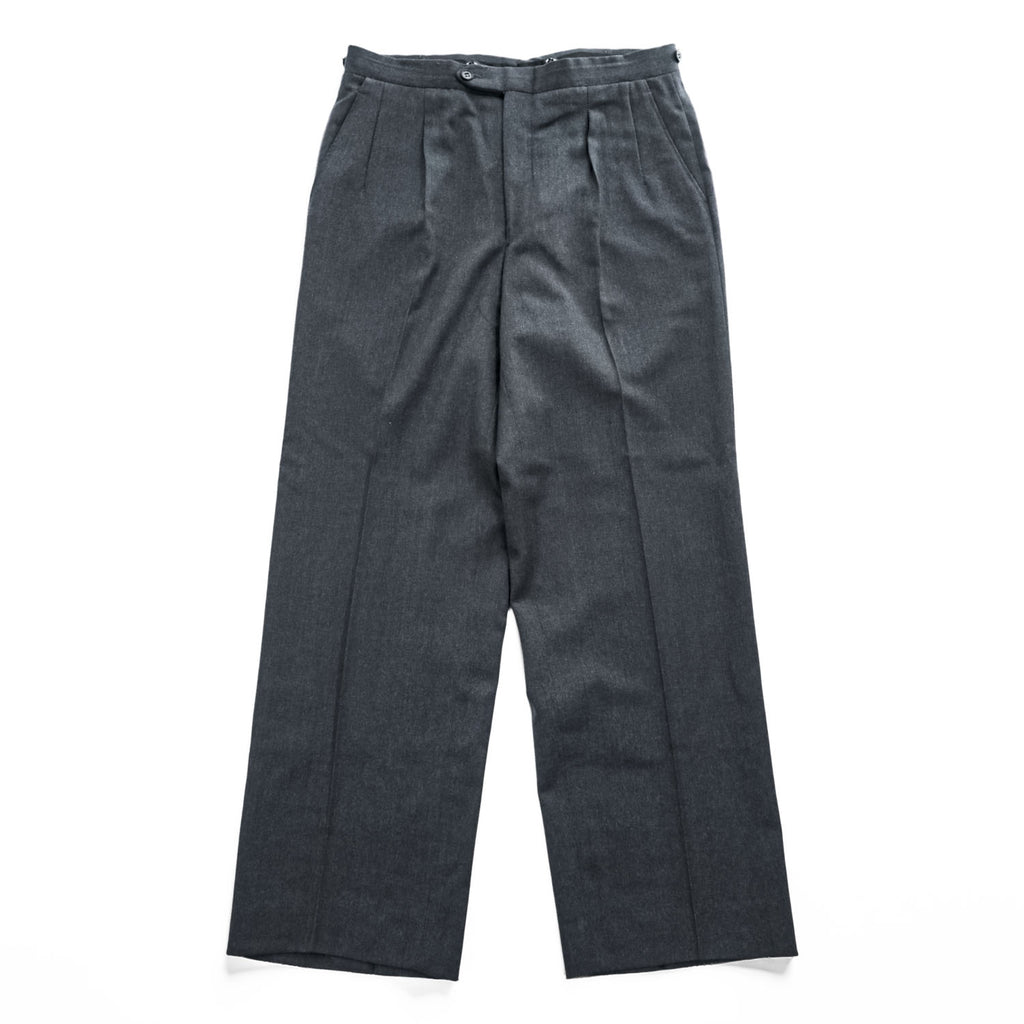 Aquascutum 80年代 ヴィンテージ カナダ製 タック スラックス パンツ L グレー プリーツ サスペンダーボタン ピュアヴァージンウール
