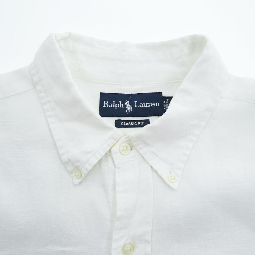 Ralph Lauren 90年代 ヴィンテージ 半袖 リネン シャツ XL ホワイト CLASSIC FIT 麻100% ボタンダウン