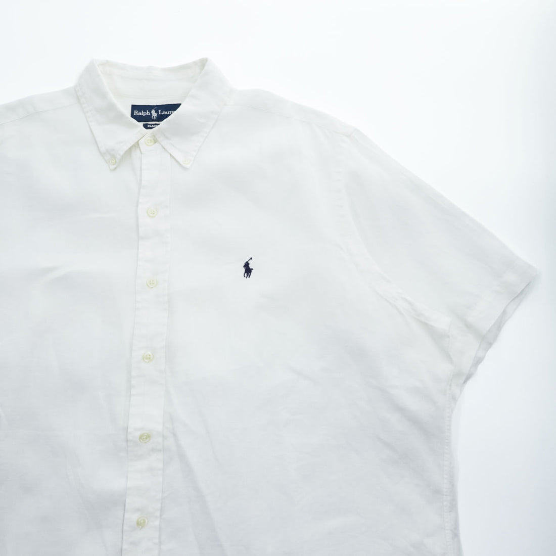 Ralph Lauren 90年代 ヴィンテージ 半袖 リネン シャツ XL ホワイト CLASSIC FIT 麻100% ボタンダウン