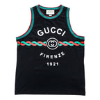 GUCCI コットンジャージー タンクトップ Cotton jersey 'Gucci Firenze 1921' tank top ブラック M シェリーライン ノースリーブ 08.338.986 / 0001-16 イタリア製