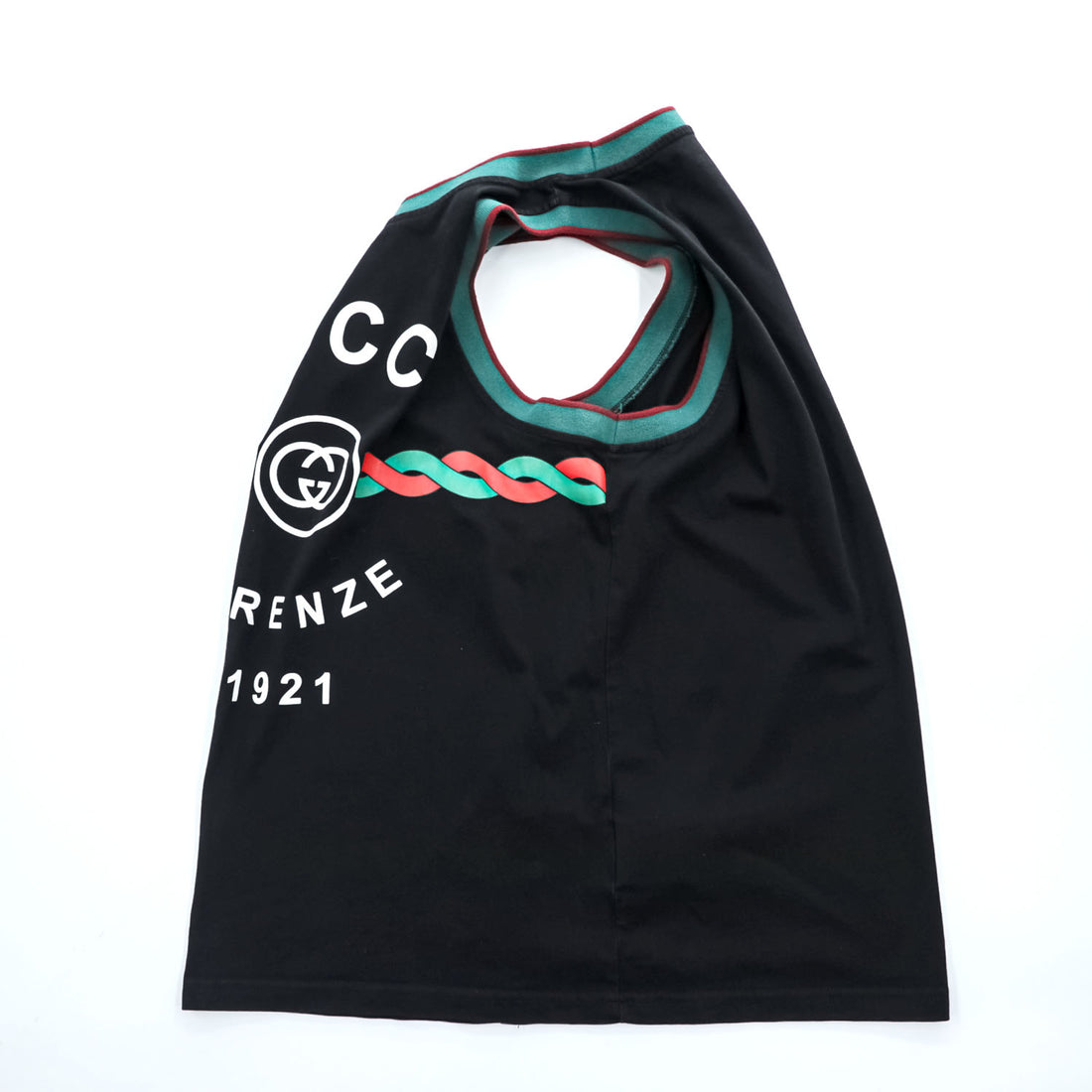 GUCCI コットンジャージー タンクトップ Cotton jersey 'Gucci Firenze 1921' tank top ブラック M シェリーライン ノースリーブ 08.338.986 / 0001-16 イタリア製