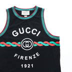 GUCCI コットンジャージー タンクトップ Cotton jersey 'Gucci Firenze 1921' tank top ブラック M シェリーライン ノースリーブ 08.338.986 / 0001-16 イタリア製