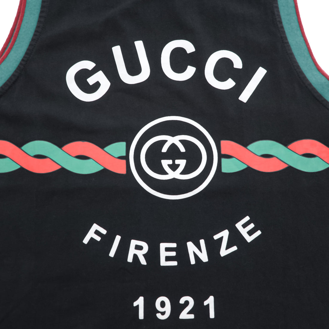 GUCCI コットンジャージー タンクトップ Cotton jersey 'Gucci Firenze 1921' tank top ブラック M シェリーライン ノースリーブ 08.338.986 / 0001-16 イタリア製
