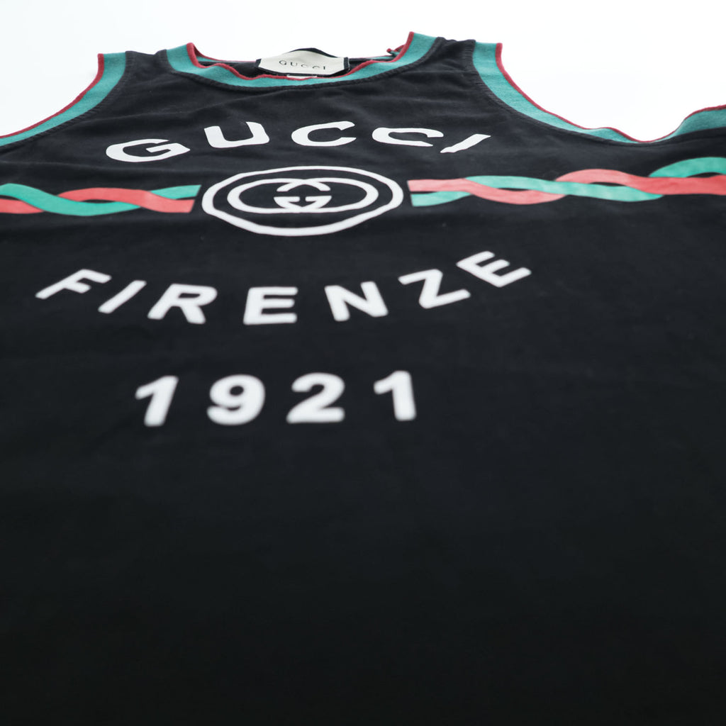 GUCCI コットンジャージー タンクトップ Cotton jersey 'Gucci Firenze 1921' tank top ブラック M シェリーライン ノースリーブ 08.338.986 / 0001-16 イタリア製