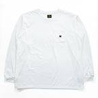 Needles 日本製 ロングスリーブ ポケット Tシャツ L/S Crew Neck Tee - Poly Jersey 長袖 ロンT L ホワイト ワンポイントロゴ NS272