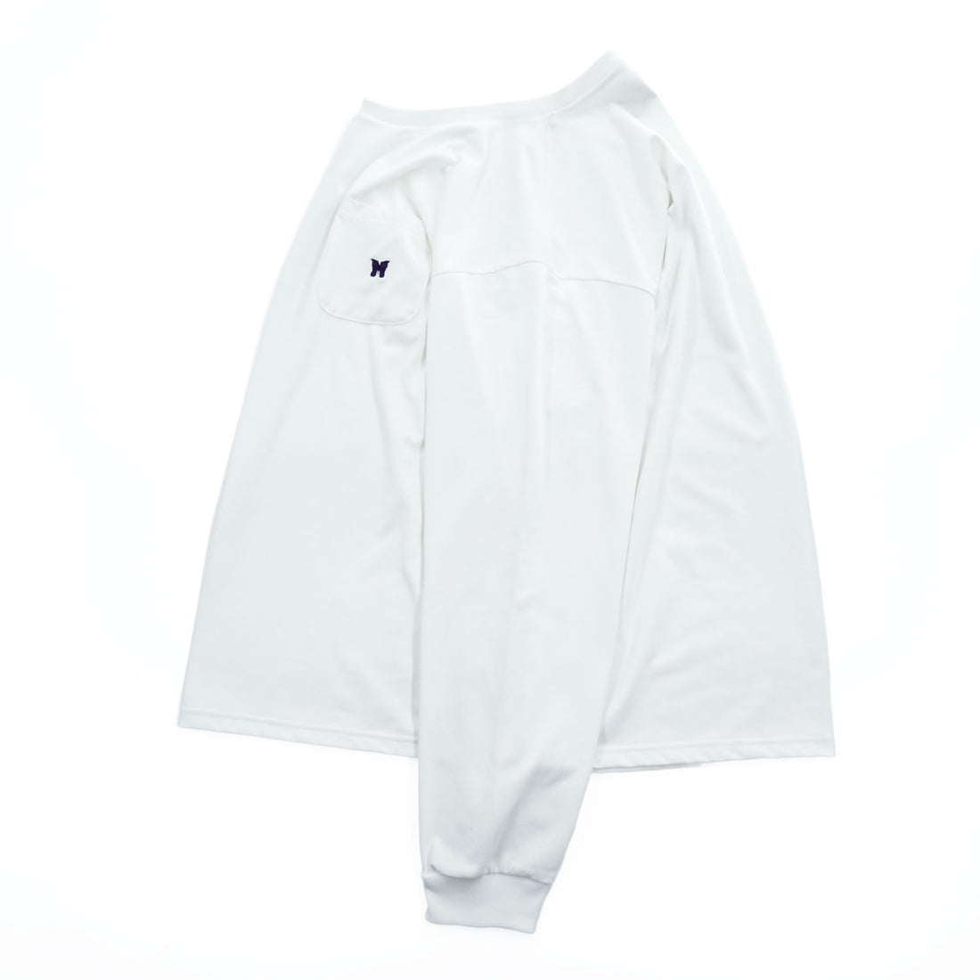 Needles 日本製 ロングスリーブ ポケット Tシャツ L/S Crew Neck Tee - Poly Jersey 長袖 ロンT L ホワイト ワンポイントロゴ NS272