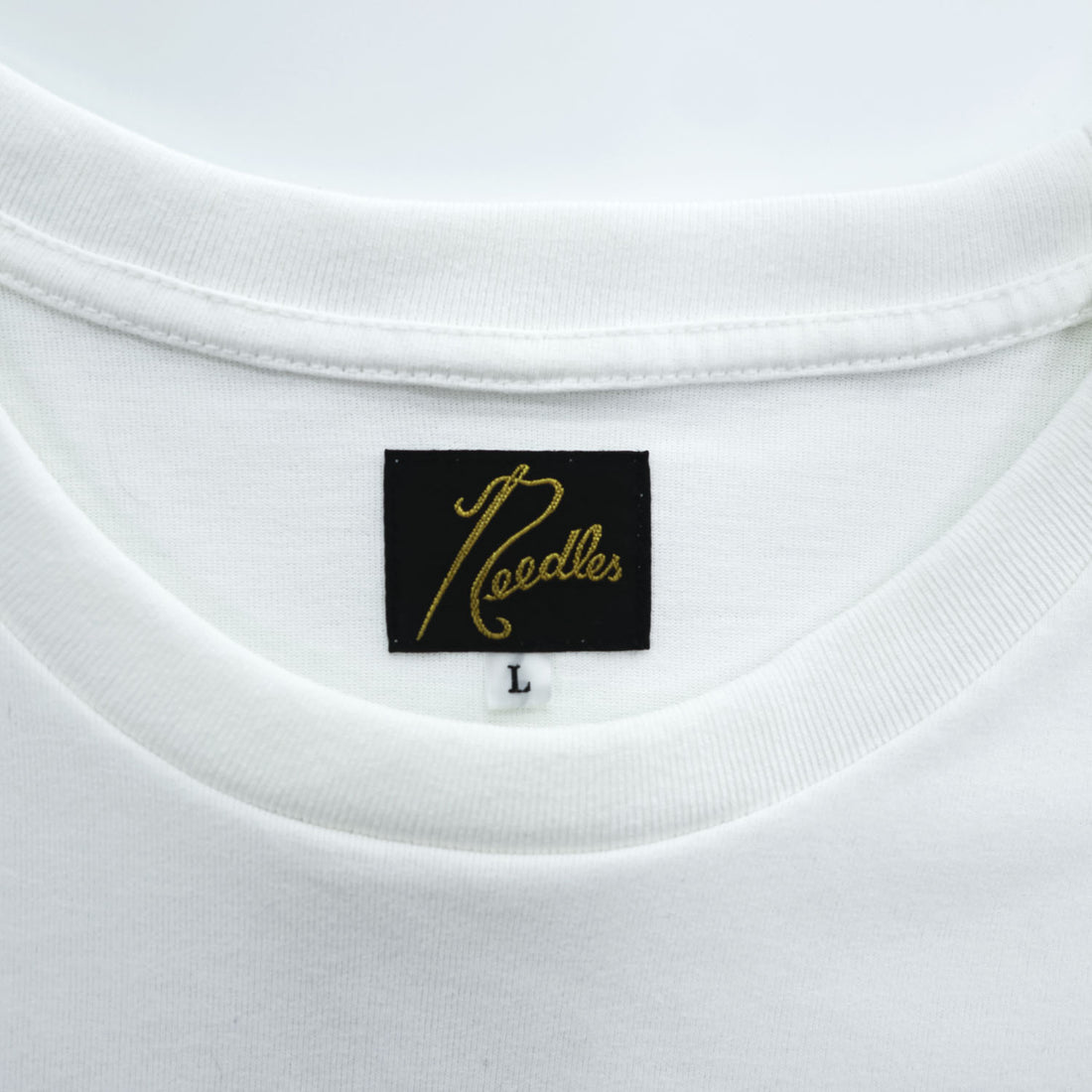 Needles 日本製 ロングスリーブ ポケット Tシャツ L/S Crew Neck Tee - Poly Jersey 長袖 ロンT L ホワイト ワンポイントロゴ NS272