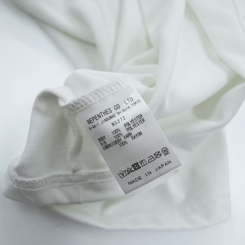 Needles 日本製 ロングスリーブ ポケット Tシャツ L/S Crew Neck Tee - Poly Jersey 長袖 ロンT L ホワイト ワンポイントロゴ NS272