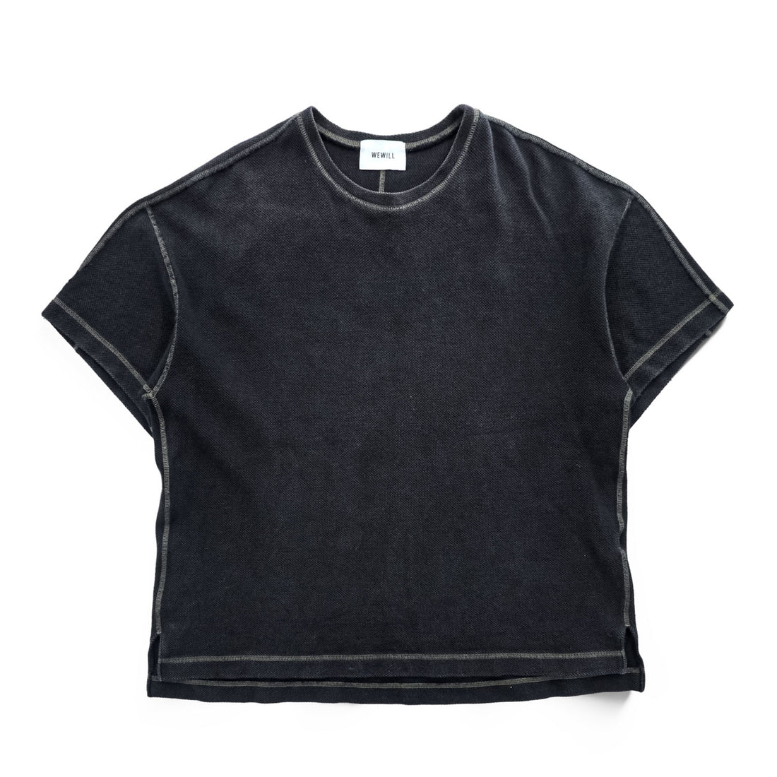 WE WILL 日本製 ラミー 鹿の子 ワッフル フットボールTシャツ XL ブラック ステッチ W-008-8005
