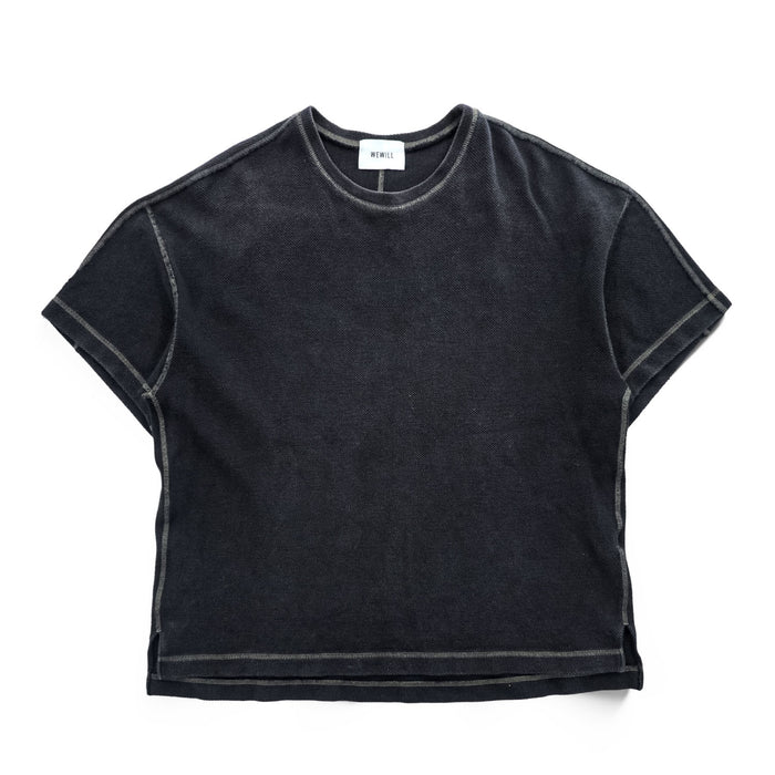 WE WILL 日本製 ラミー 鹿の子 ワッフル フットボールTシャツ XL ブラック ステッチ W-008-8005