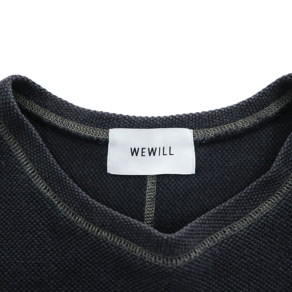 WE WILL 日本製 ラミー 鹿の子 ワッフル フットボールTシャツ XL ブラック ステッチ W-008-8005