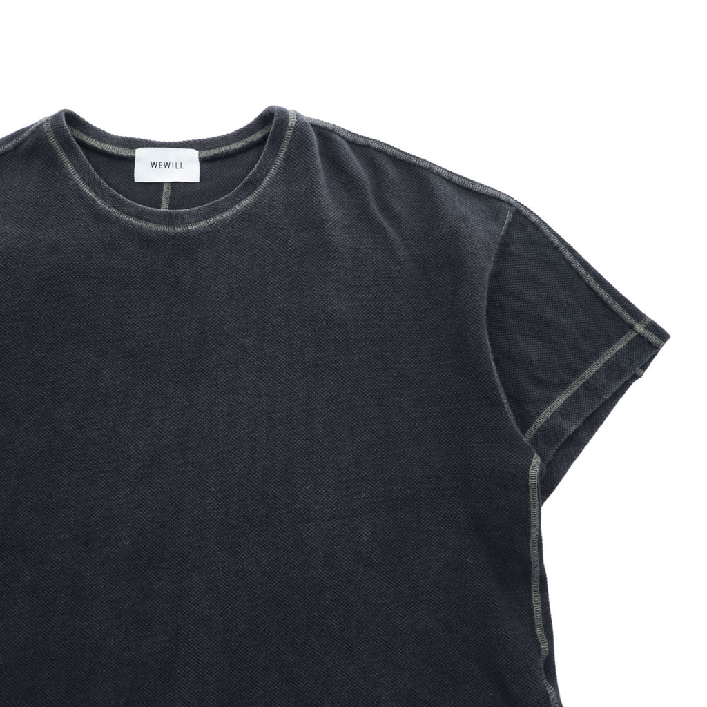 WE WILL 日本製 ラミー 鹿の子 ワッフル フットボールTシャツ XL ブラック ステッチ W-008-8005