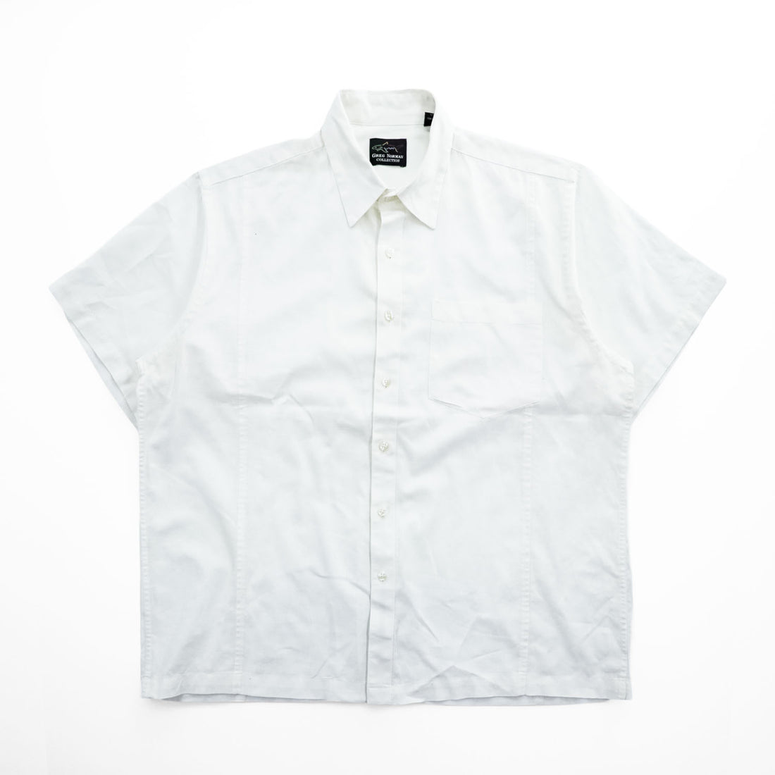 Vintage 90s Greg Norman Collection White Short Sleeve Linen Cotton Button Up Shirt