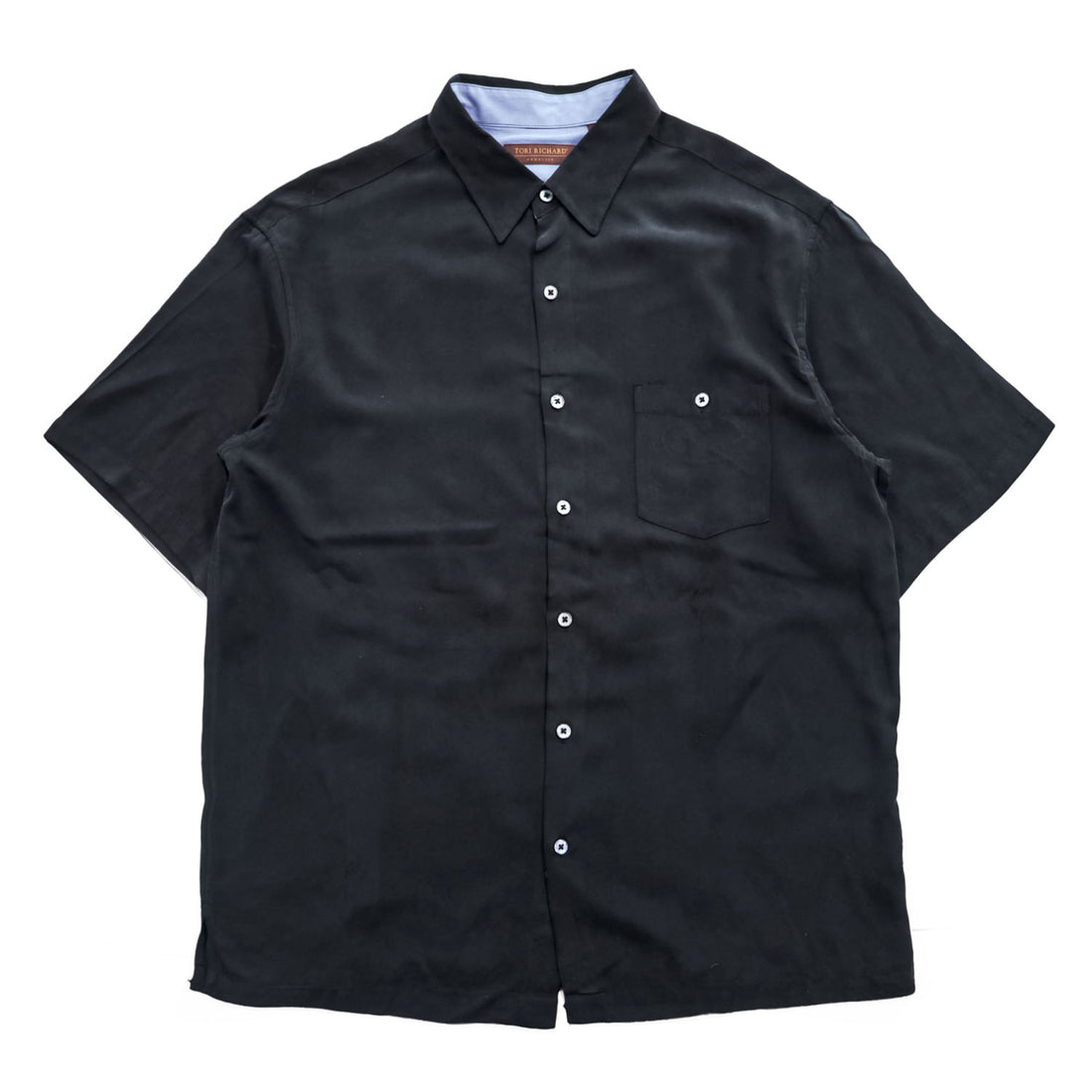 Tori Richard Honolulu Black Silk Lyocell Martini Cocktail Back Graphic Short Sleeve Shirt