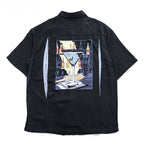 Tori Richard Honolulu Black Silk Lyocell Martini Cocktail Back Graphic Short Sleeve Shirt
