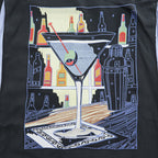 Tori Richard Honolulu Black Silk Lyocell Martini Cocktail Back Graphic Short Sleeve Shirt
