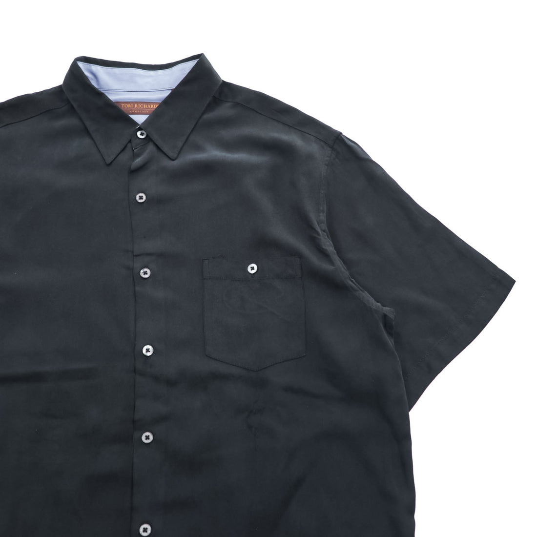 Tori Richard Honolulu Black Silk Lyocell Martini Cocktail Back Graphic Short Sleeve Shirt