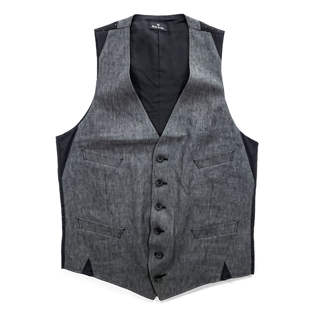 PS Paul Smith PP-BM-47921 Linen Waistcoat Vest Gray Black Dot Back Cupro L Men’s