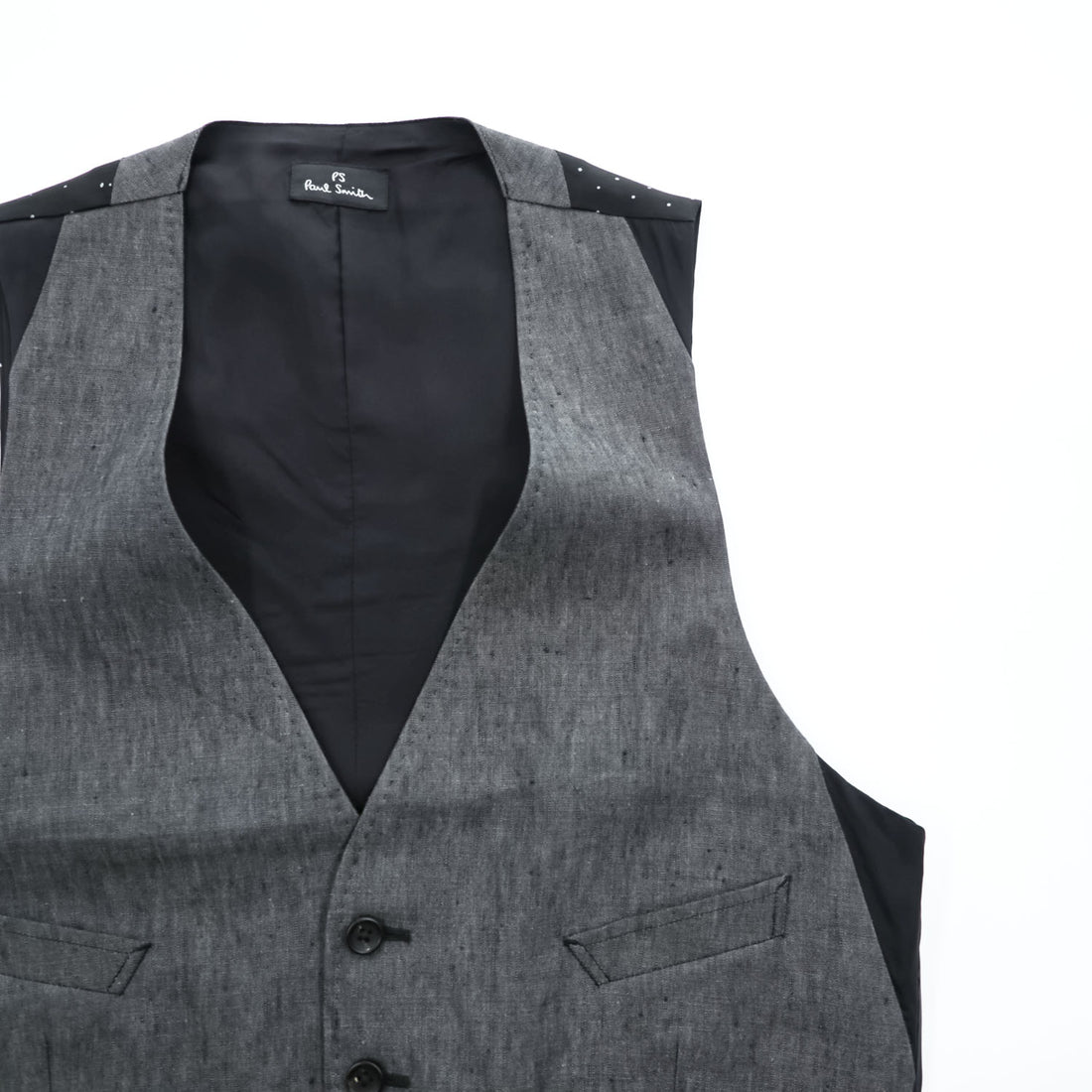 PS Paul Smith PP-BM-47921 Linen Waistcoat Vest Gray Black Dot Back Cupro L Men’s