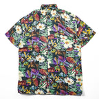Vintage 90s Robert Stock 100% Silk Floral Botanical Hawaiian Shirt Men’s L Black Multicolor