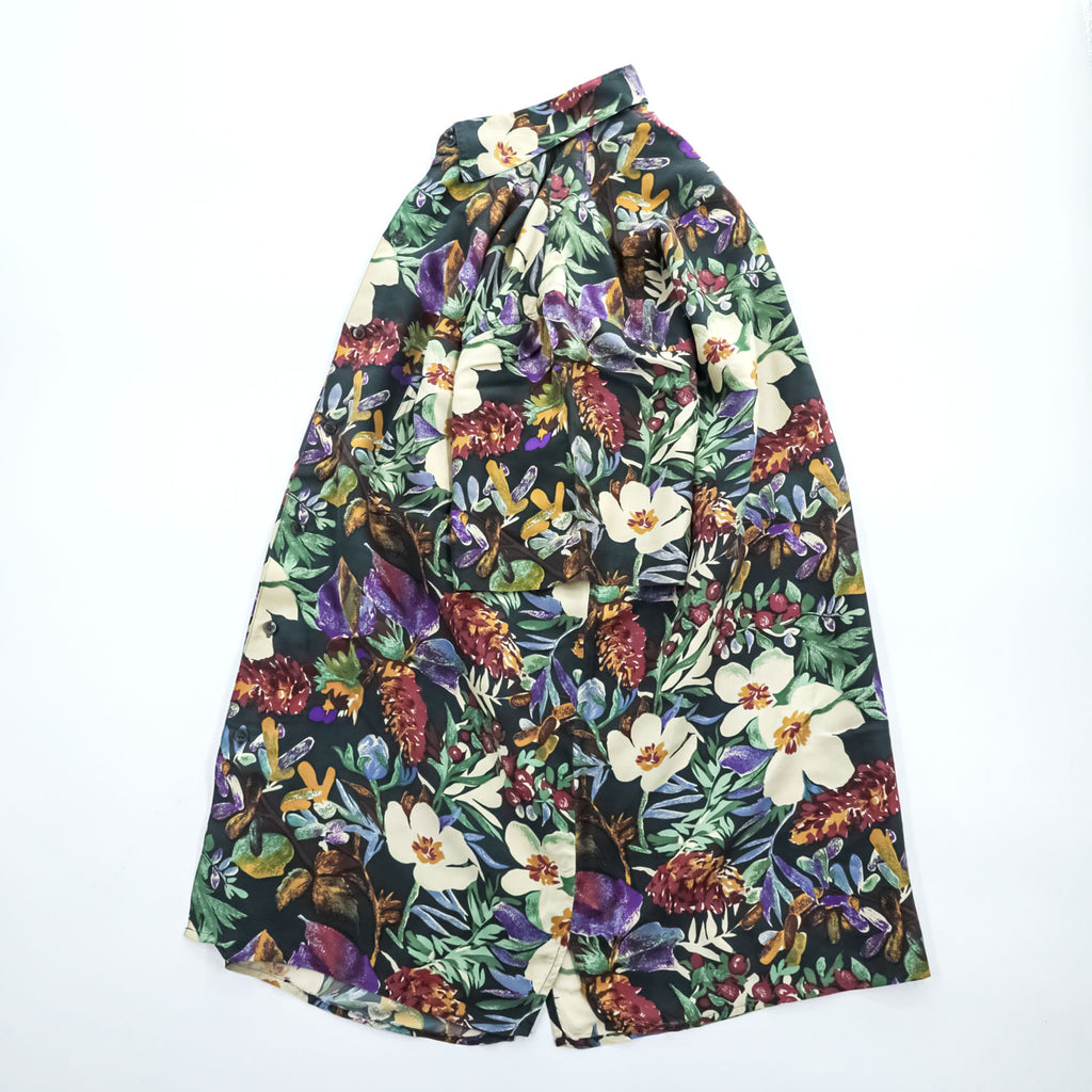 Vintage 90s Robert Stock 100% Silk Floral Botanical Hawaiian Shirt Men’s L Black Multicolor