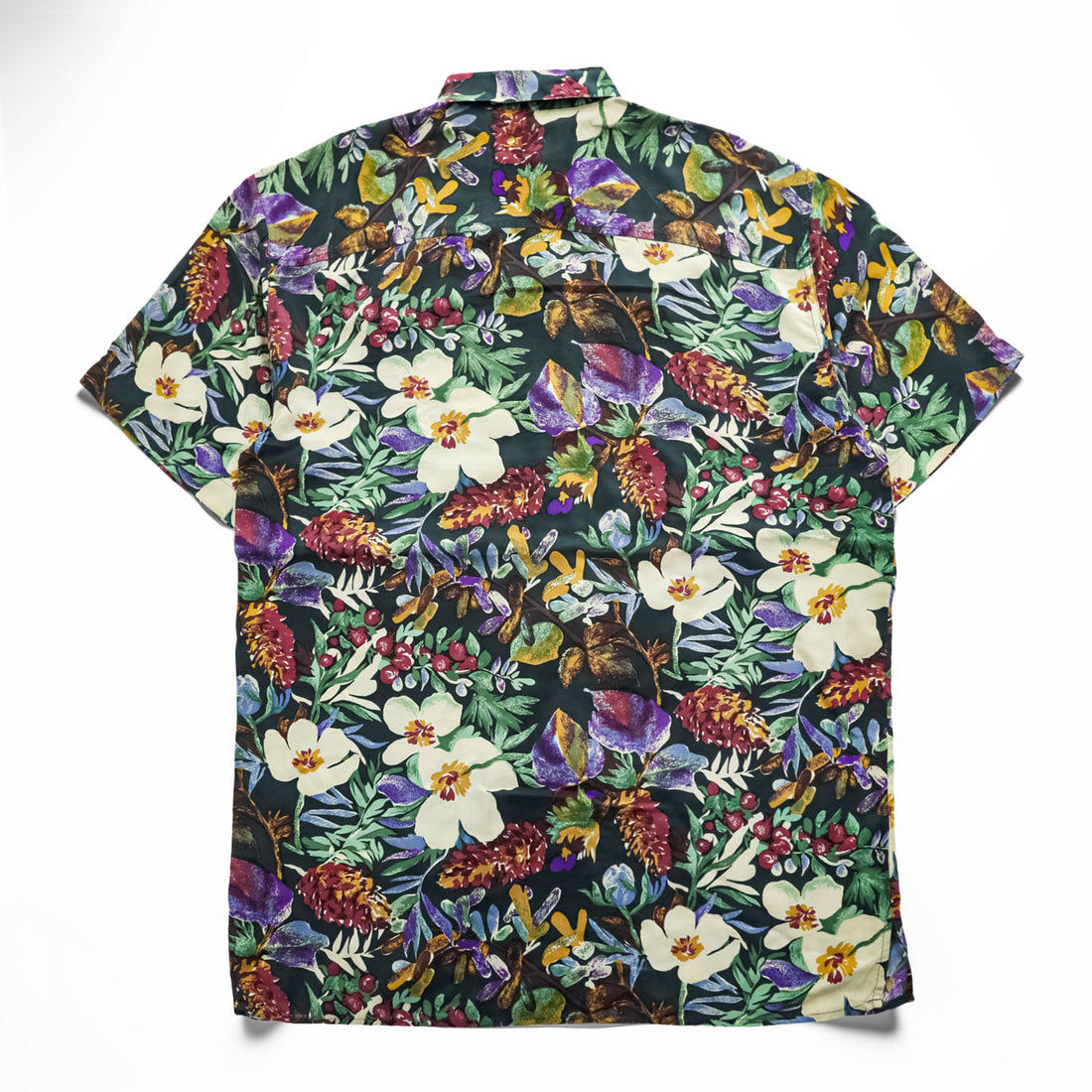 Vintage 90s Robert Stock 100% Silk Floral Botanical Hawaiian Shirt Men’s L Black Multicolor