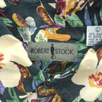 Vintage 90s Robert Stock 100% Silk Floral Botanical Hawaiian Shirt Men’s L Black Multicolor