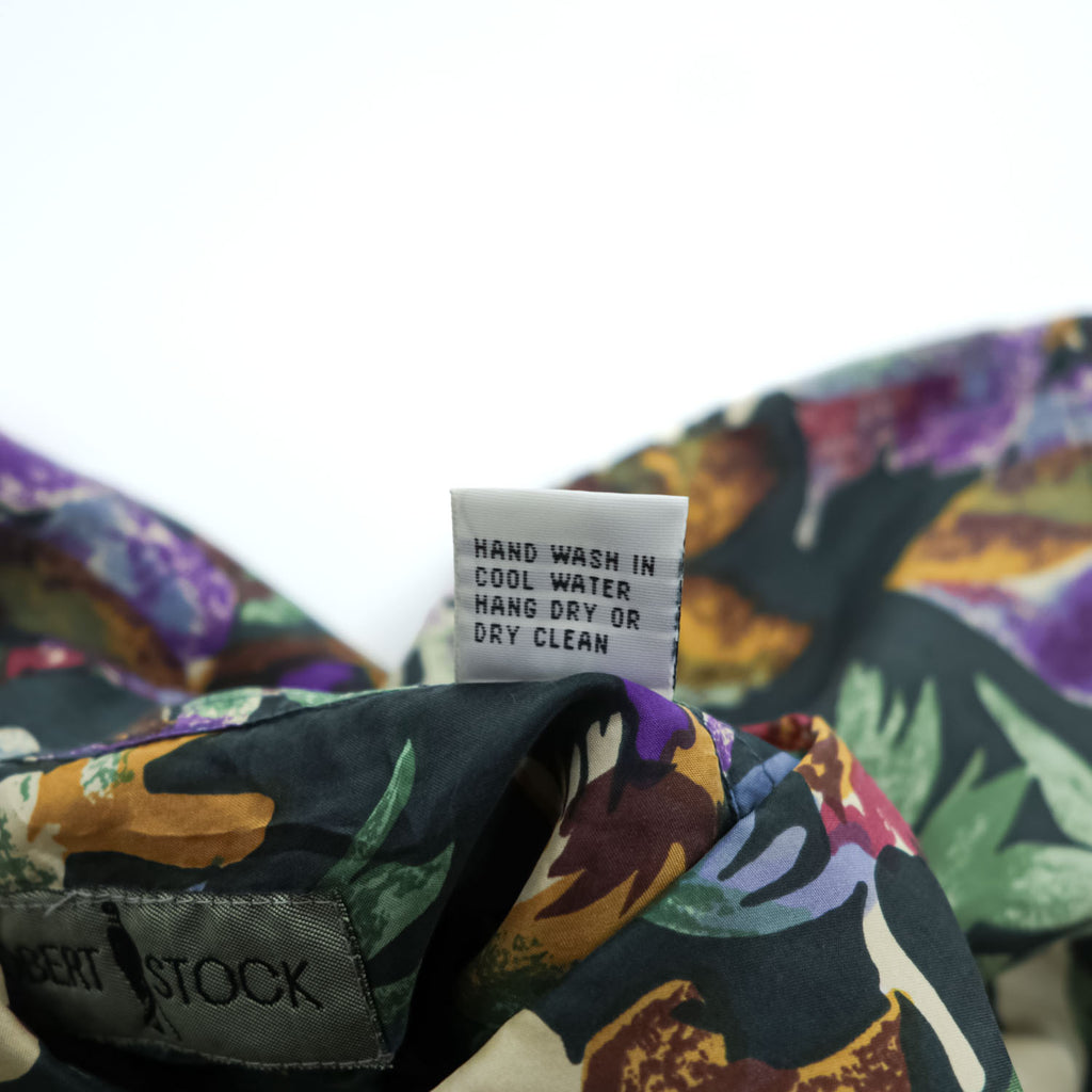Vintage 90s Robert Stock 100% Silk Floral Botanical Hawaiian Shirt Men’s L Black Multicolor