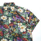 Vintage 90s Robert Stock 100% Silk Floral Botanical Hawaiian Shirt Men’s L Black Multicolor