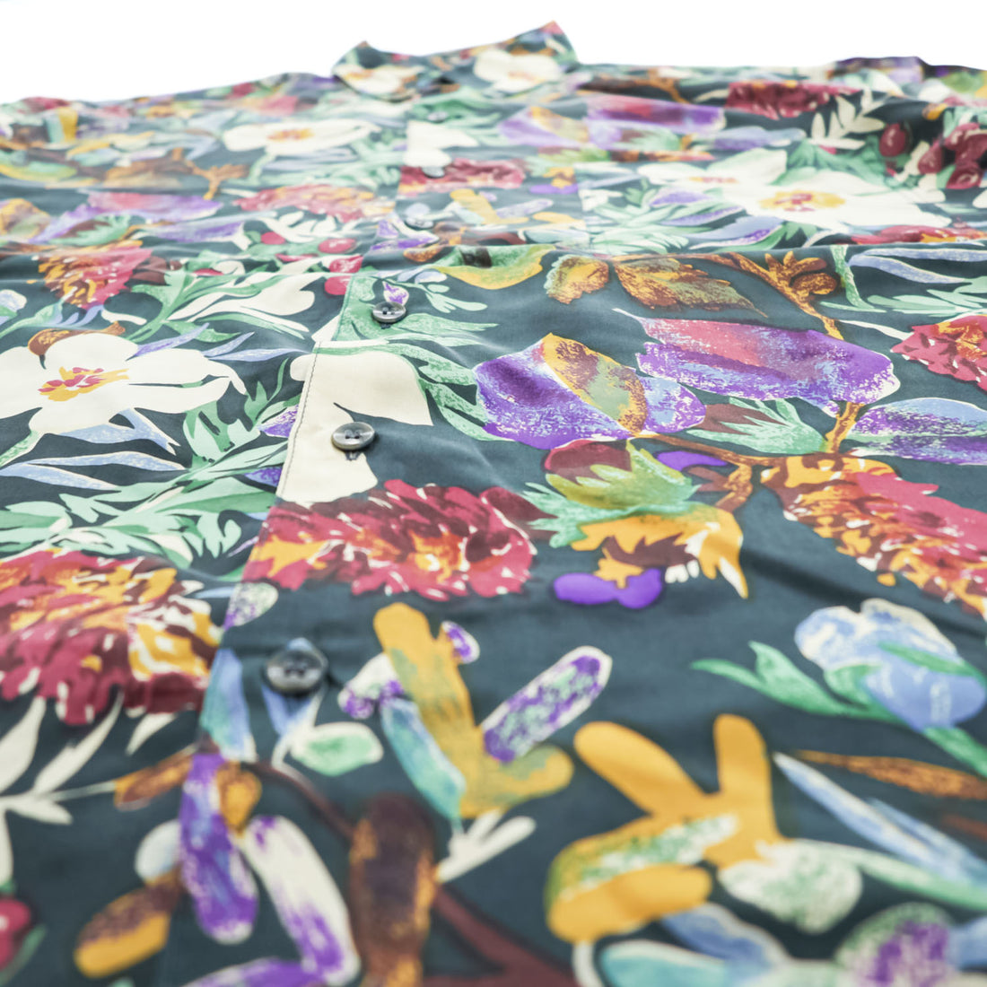 Vintage 90s Robert Stock 100% Silk Floral Botanical Hawaiian Shirt Men’s L Black Multicolor