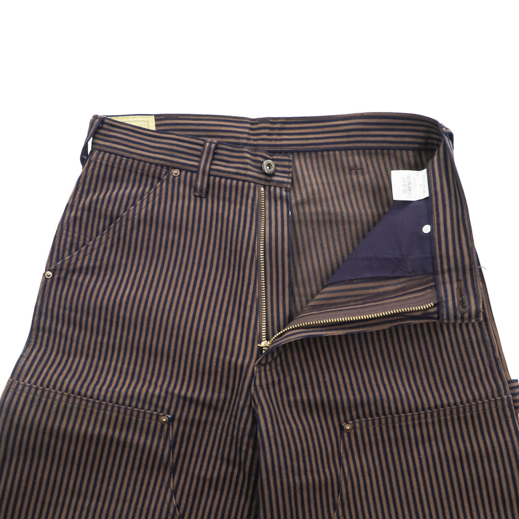 SEVEN BY SEVEN Japan Made Chino Pants S Navy, Brown Striped Painter Pants Double Knee 800-0140123