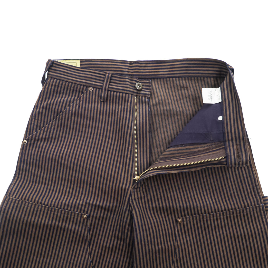 SEVEN BY SEVEN Japan Made Chino Pants S Navy, Brown Striped Painter Pants Double Knee 800-0140123