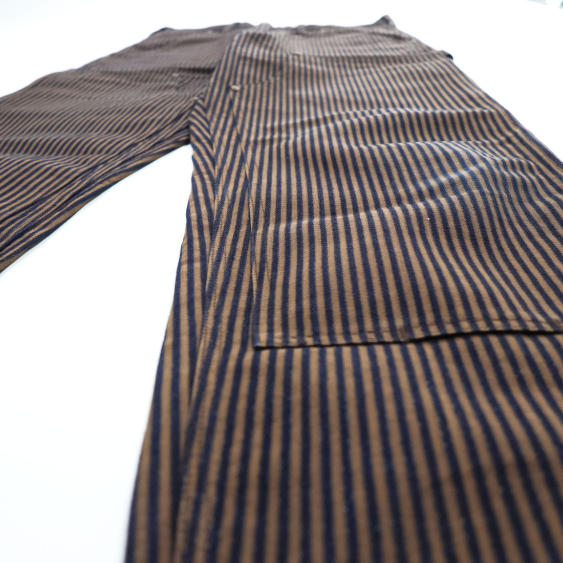 SEVEN BY SEVEN Japan Made Chino Pants S Navy, Brown Striped Painter Pants Double Knee 800-0140123