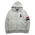 Polo by Ralph Lauren 90s Big Pony Full Zip Hoodie Gray Fleece Sweatshirt Arm Stripe Men’s M