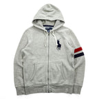 Polo by Ralph Lauren 90s Big Pony Full Zip Hoodie Gray Fleece Sweatshirt Arm Stripe Men’s M