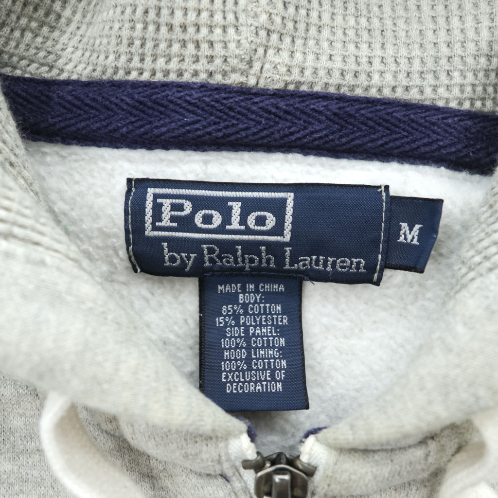 Polo by Ralph Lauren 90s Big Pony Full Zip Hoodie Gray Fleece Sweatshirt Arm Stripe Men’s M